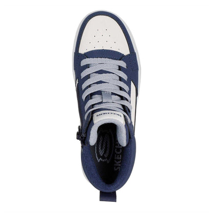 Navy-Tan - Side - Skechers Childrens-Kids Fleece Lined High Top Trainers