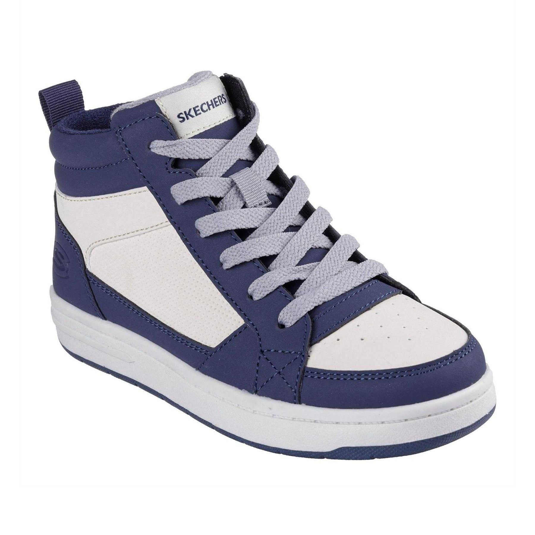 Navy-Tan - Pack Shot - Skechers Childrens-Kids Fleece Lined High Top Trainers