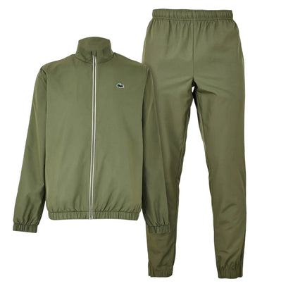 Khaki Green - Front - Lacoste Mens Logo Funnel Neck Tracksuit