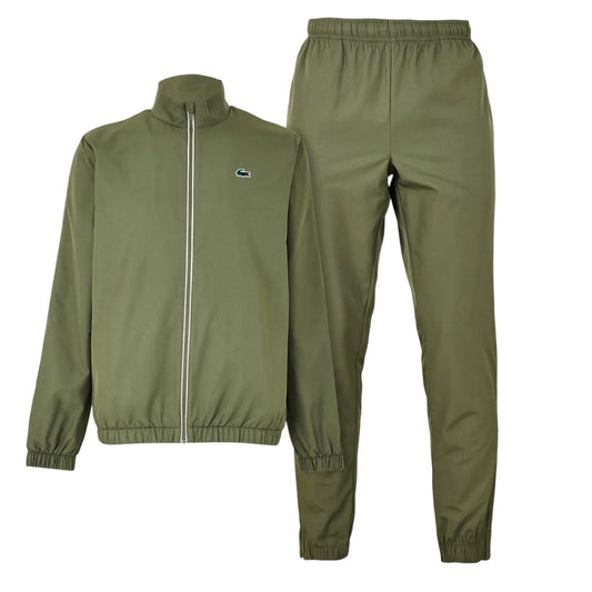 Khaki Green - Front - Lacoste Mens Logo Funnel Neck Tracksuit