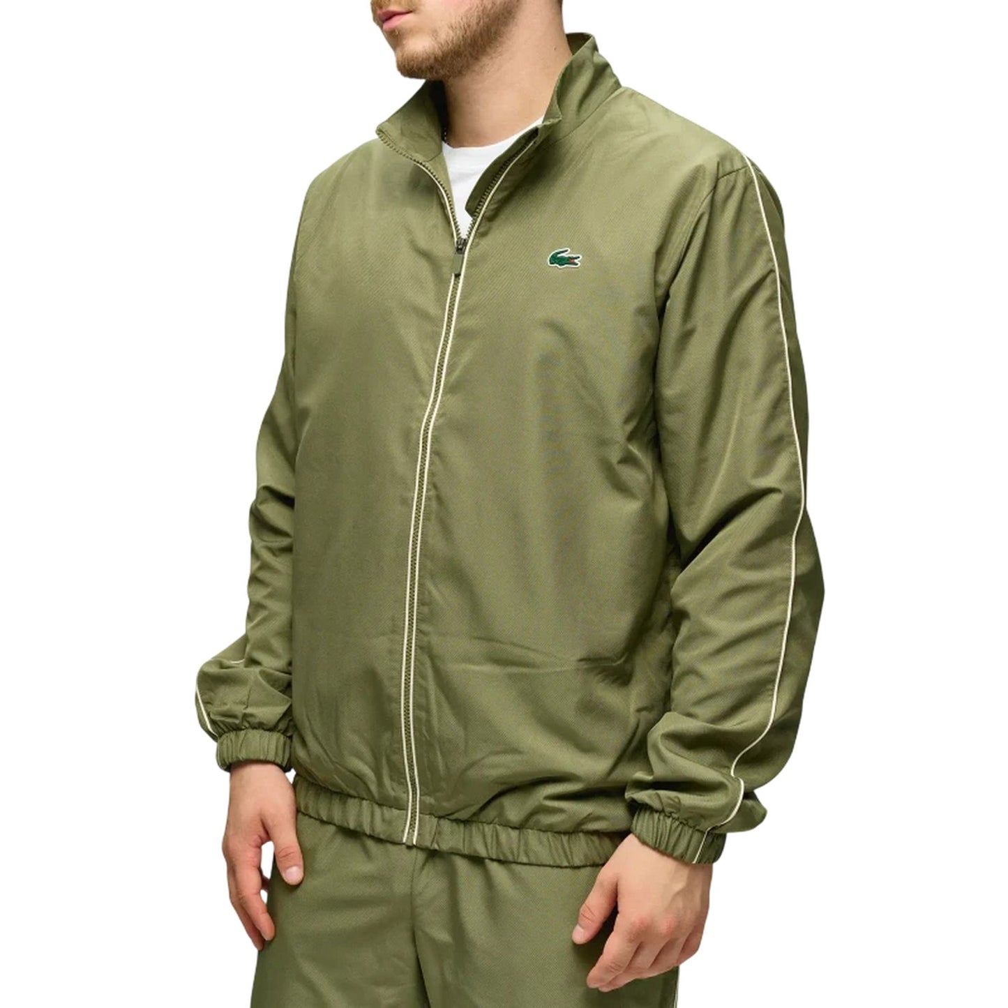 Khaki Green - Side - Lacoste Mens Logo Funnel Neck Tracksuit