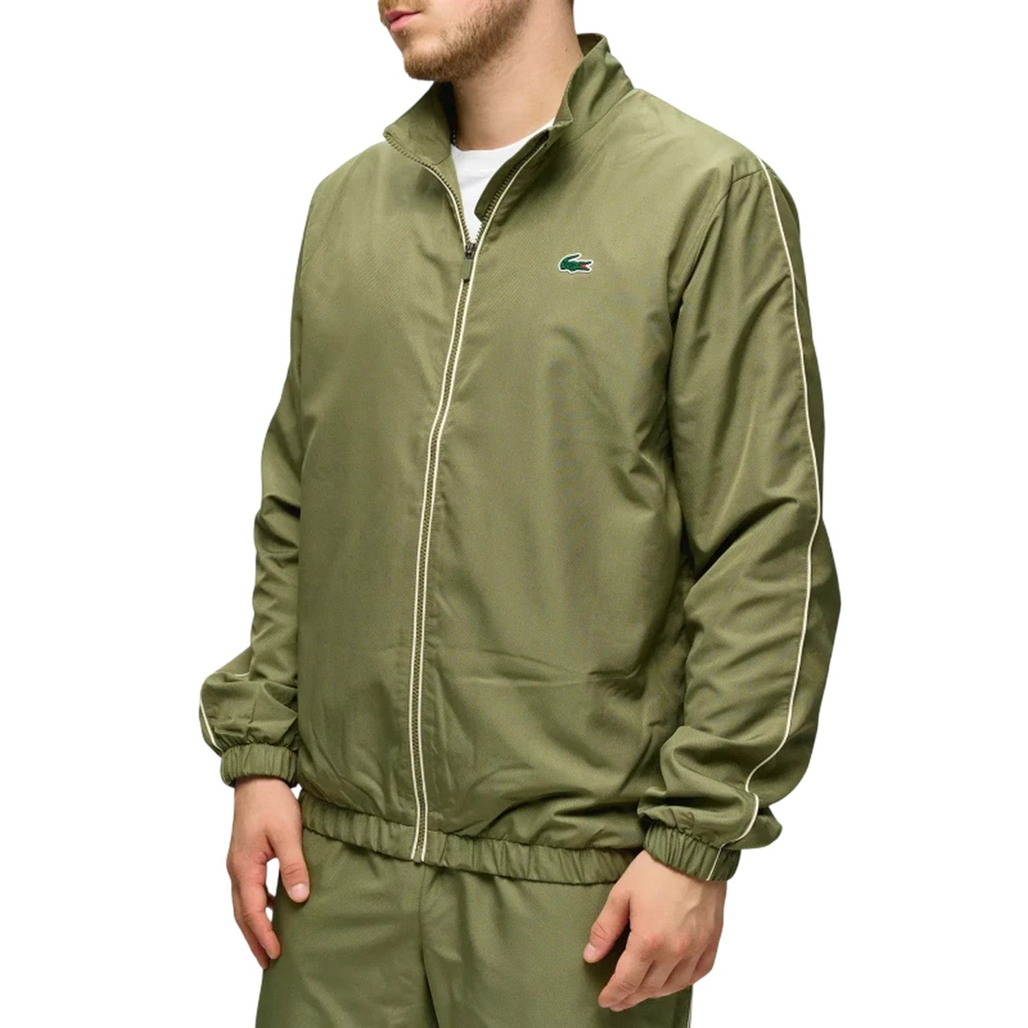 Khaki Green - Side - Lacoste Mens Logo Funnel Neck Tracksuit
