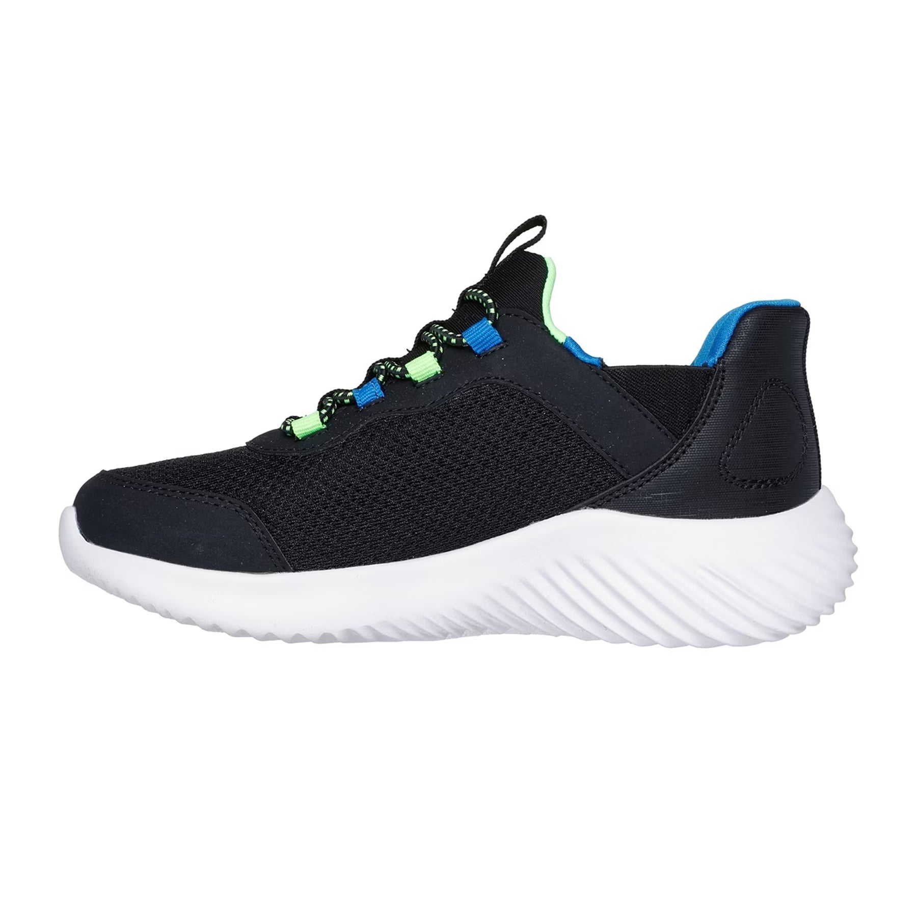 Black-Blue-Lime - Back - Skechers Childrens-Kids Bounder Brisk Burst Mesh Slip-In Trainers