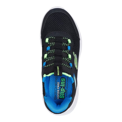 Black-Blue-Lime - Side - Skechers Childrens-Kids Bounder Brisk Burst Mesh Slip-In Trainers