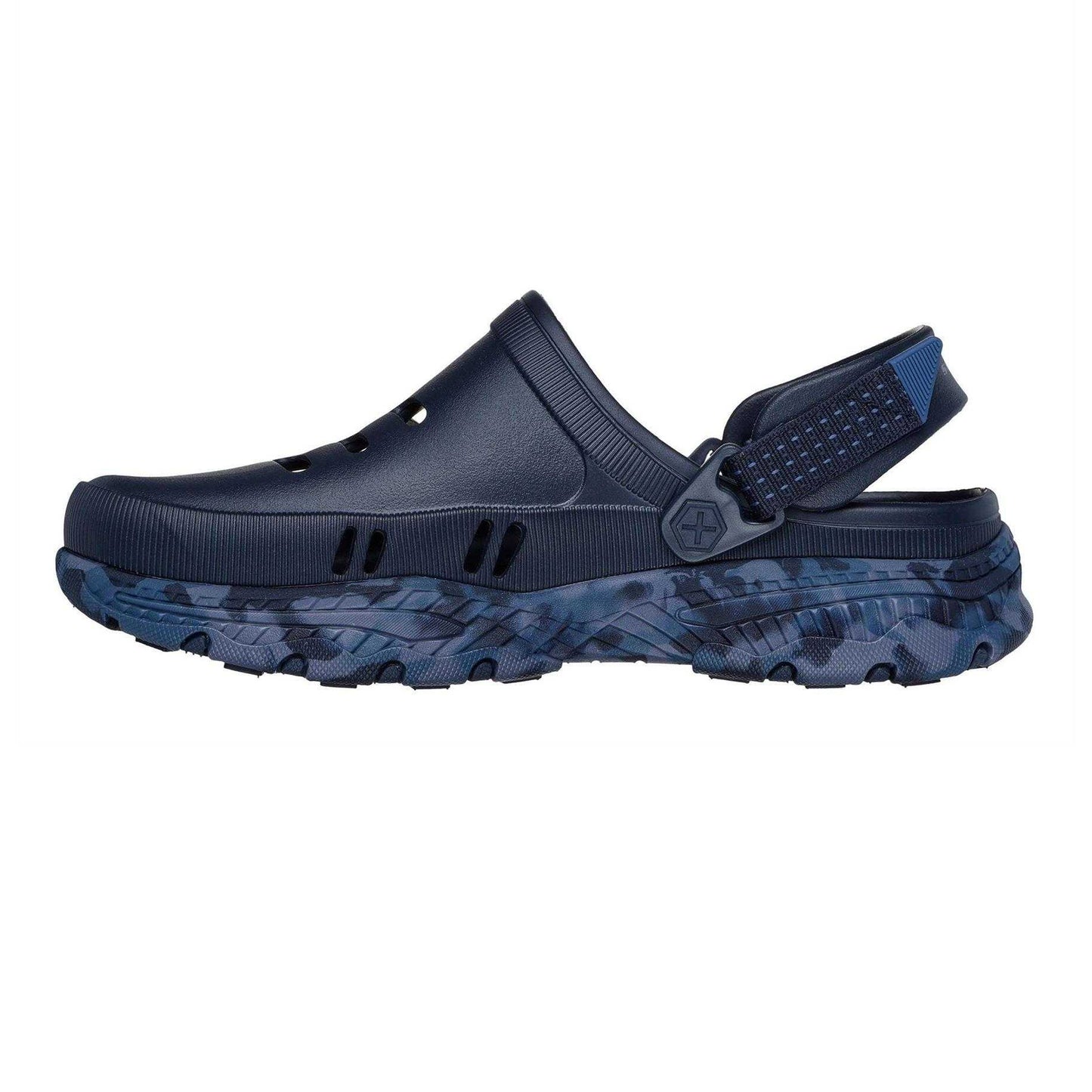 Navy - Back - Skechers Mens Creston Foam Plateau Heel Casual Clogs