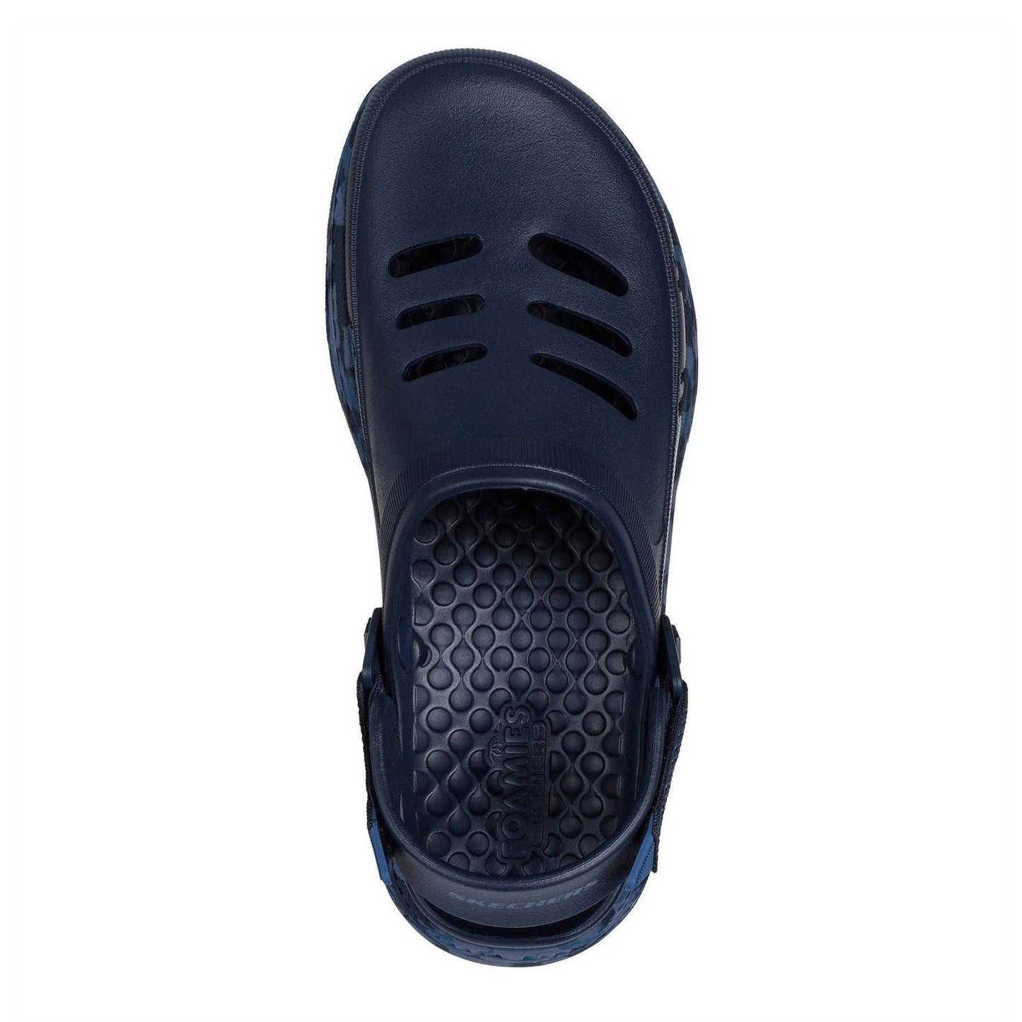 Navy - Side - Skechers Mens Creston Foam Plateau Heel Casual Clogs
