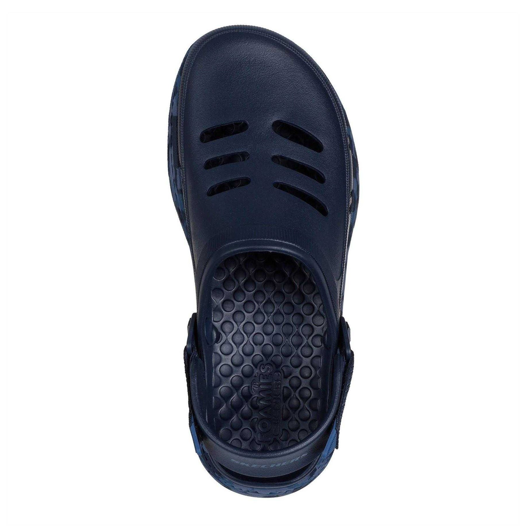 Navy - Side - Skechers Mens Creston Foam Plateau Heel Casual Clogs