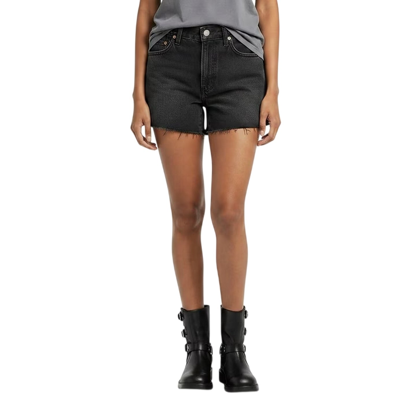 Shrink Up - Side - Levis Womens-Ladies Ribcage Denim Shorts
