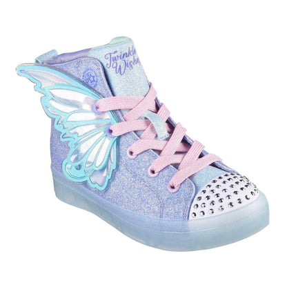 Blue-Multicoloured - Pack Shot - Skechers Girls Twi-lites 2.0 Twinkle Wishes Butterfly Wing Light Up High Top Trainers