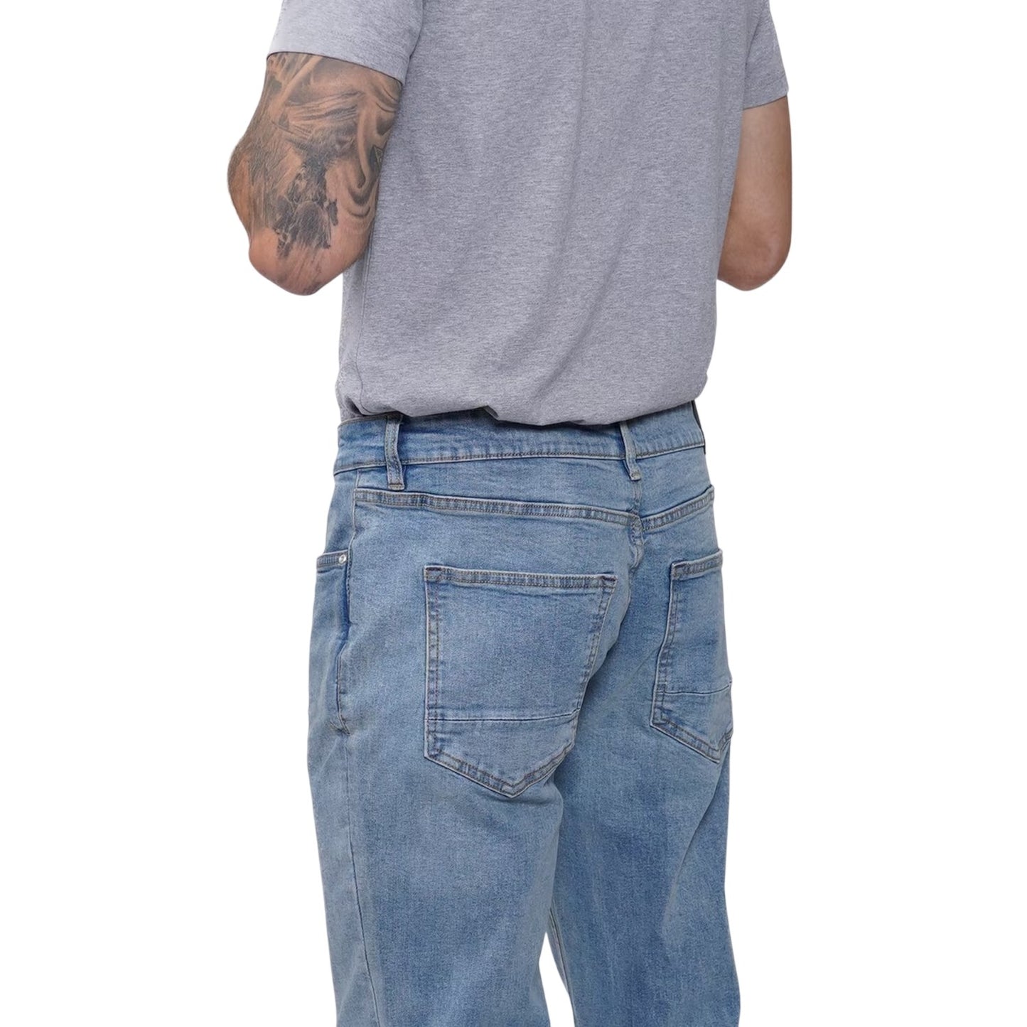 Light Wash - Back - Firetrap Mens Rom Cotton Straight Jeans