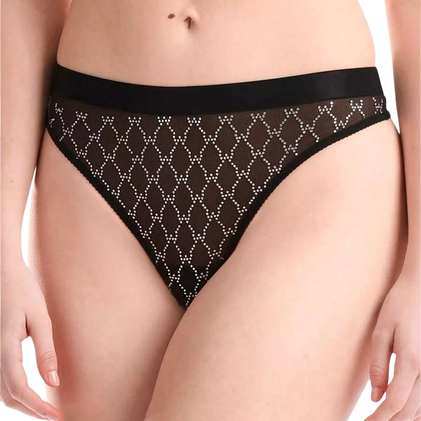 Black - Side - Wolford Womens-Ladies Logo Sheer Thong