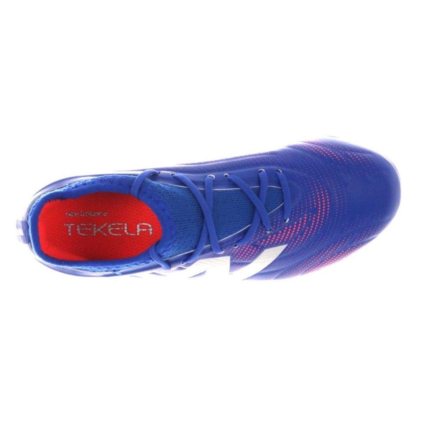 Blue-Red - Side - New Balance Childrens-Kids Asymmetric Panel Firm Ground Football Boots