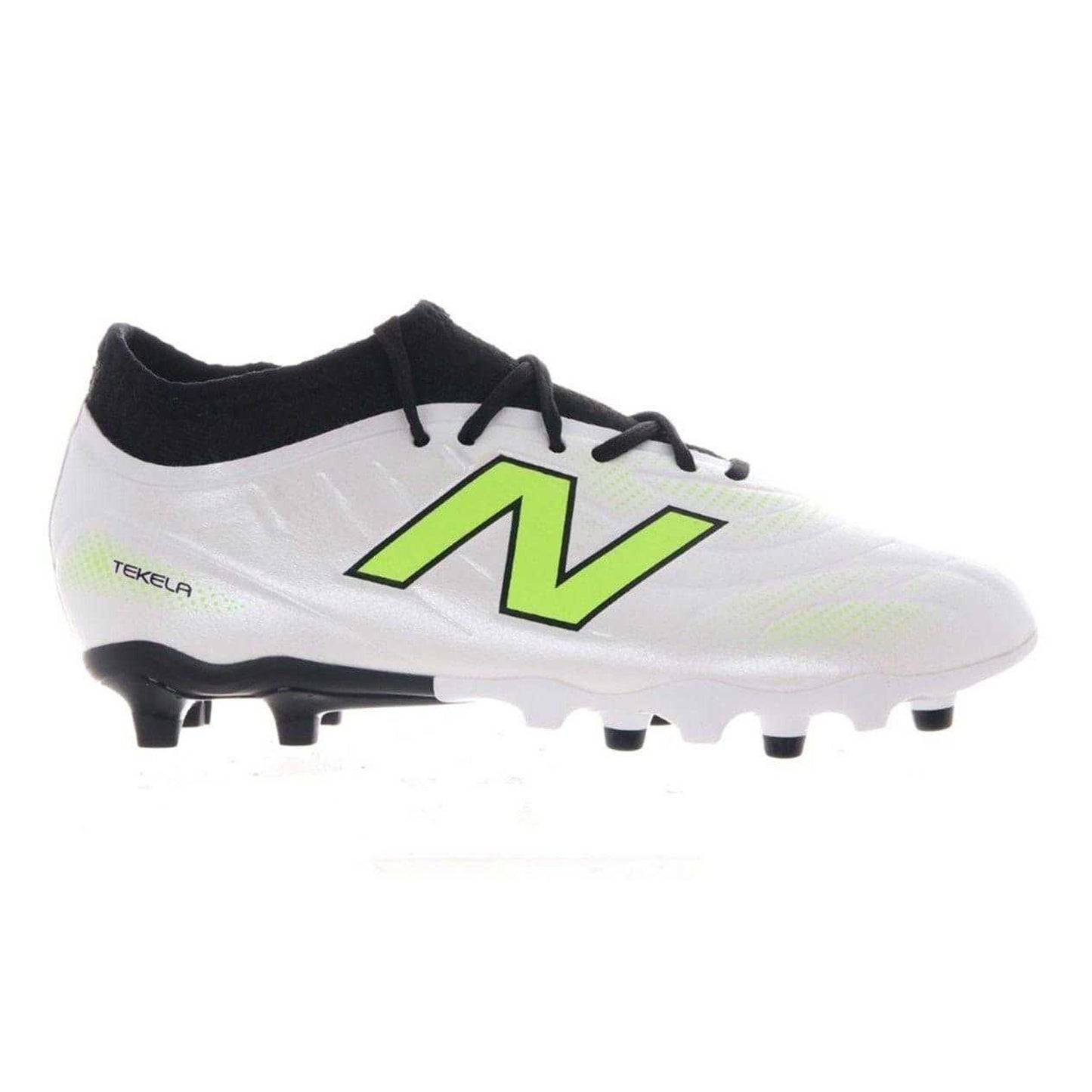 White-Green - Front - New Balance Childrens-Kids Asymmetric Panel Firm Ground Football Boots