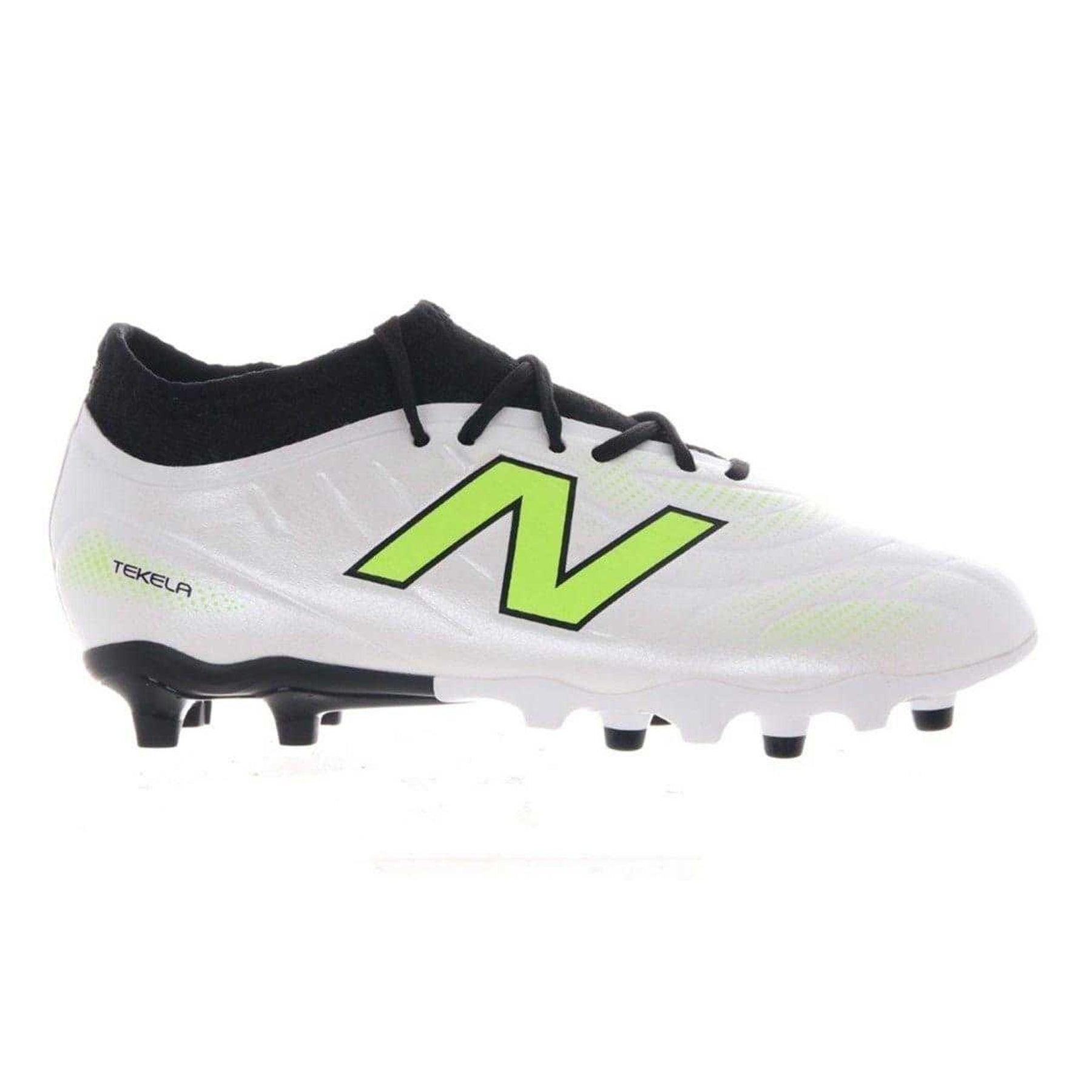 White-Green - Front - New Balance Childrens-Kids Asymmetric Panel Firm Ground Football Boots