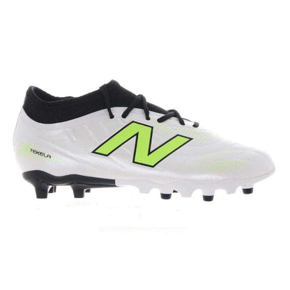 White-Green - Front - New Balance Childrens-Kids Asymmetric Panel Firm Ground Football Boots