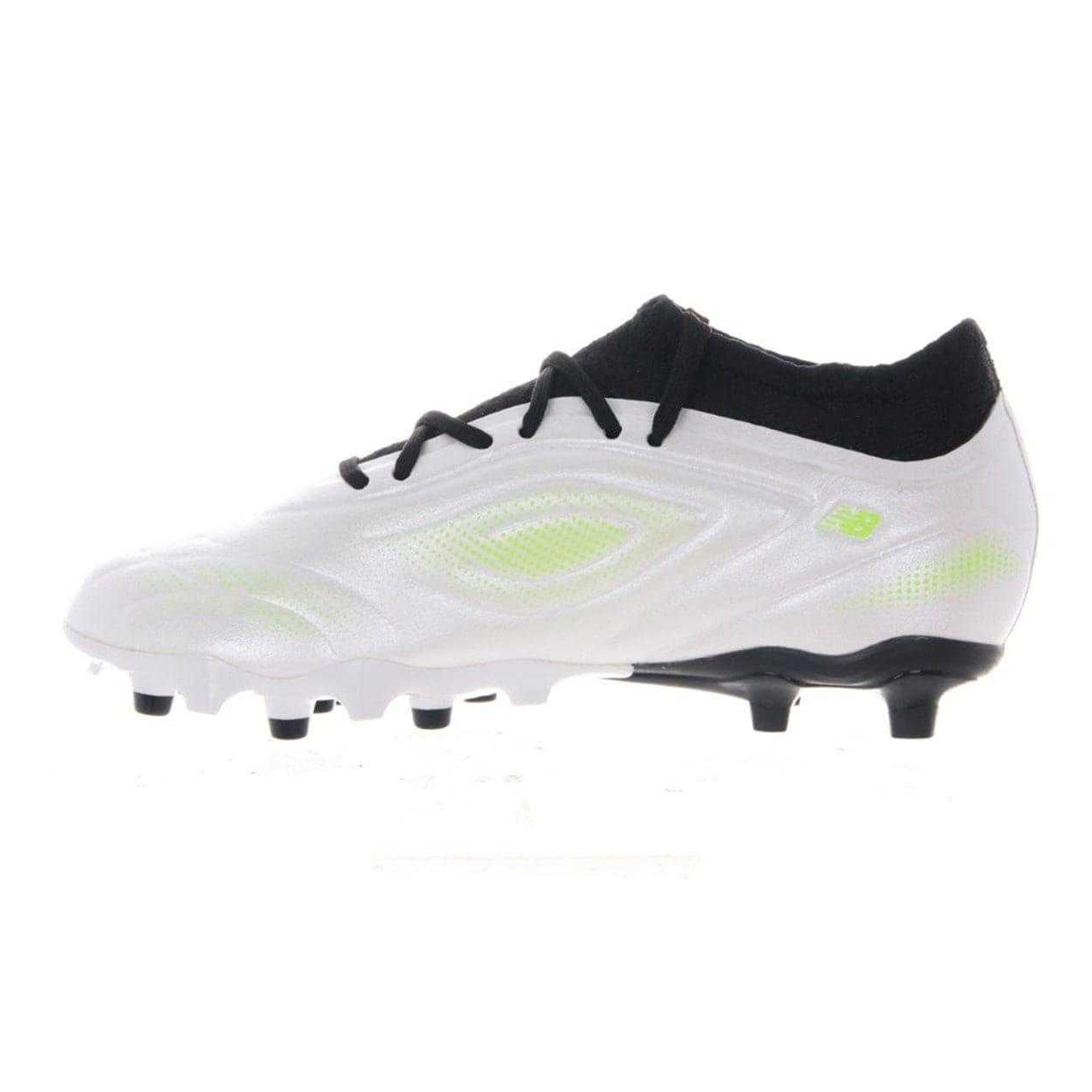 White-Green - Back - New Balance Childrens-Kids Asymmetric Panel Firm Ground Football Boots