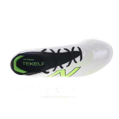 White-Green - Side - New Balance Childrens-Kids Asymmetric Panel Firm Ground Football Boots