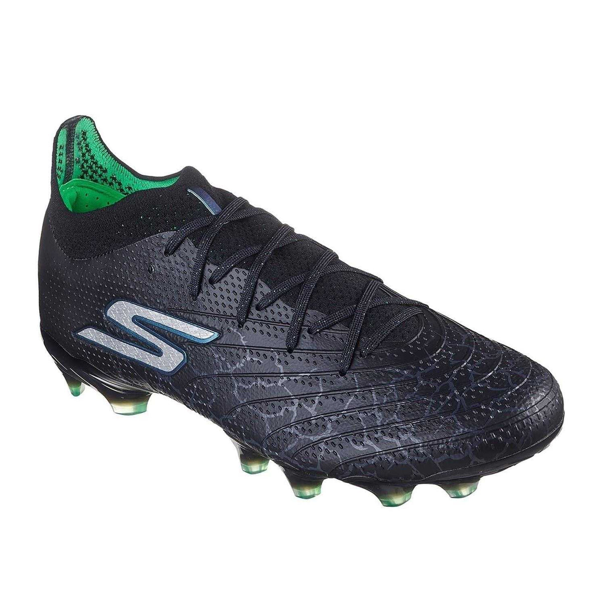 Black-Silver - Pack Shot - Skechers Mens Crackle Effect Firm Ground Football Boots
