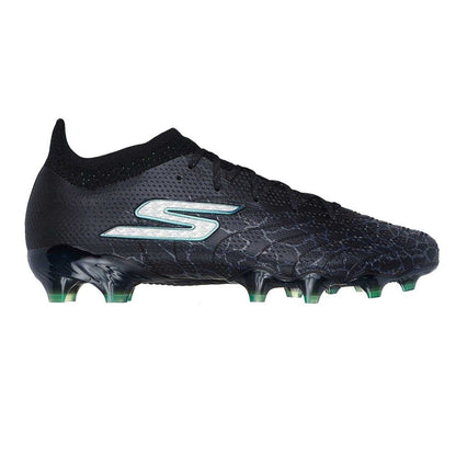 Black-Silver - Front - Skechers Mens Crackle Effect Firm Ground Football Boots