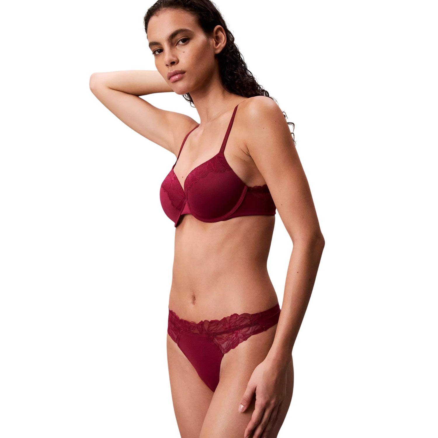 Pink - Side - Calvin Klein Womens-Ladies Lace Thong