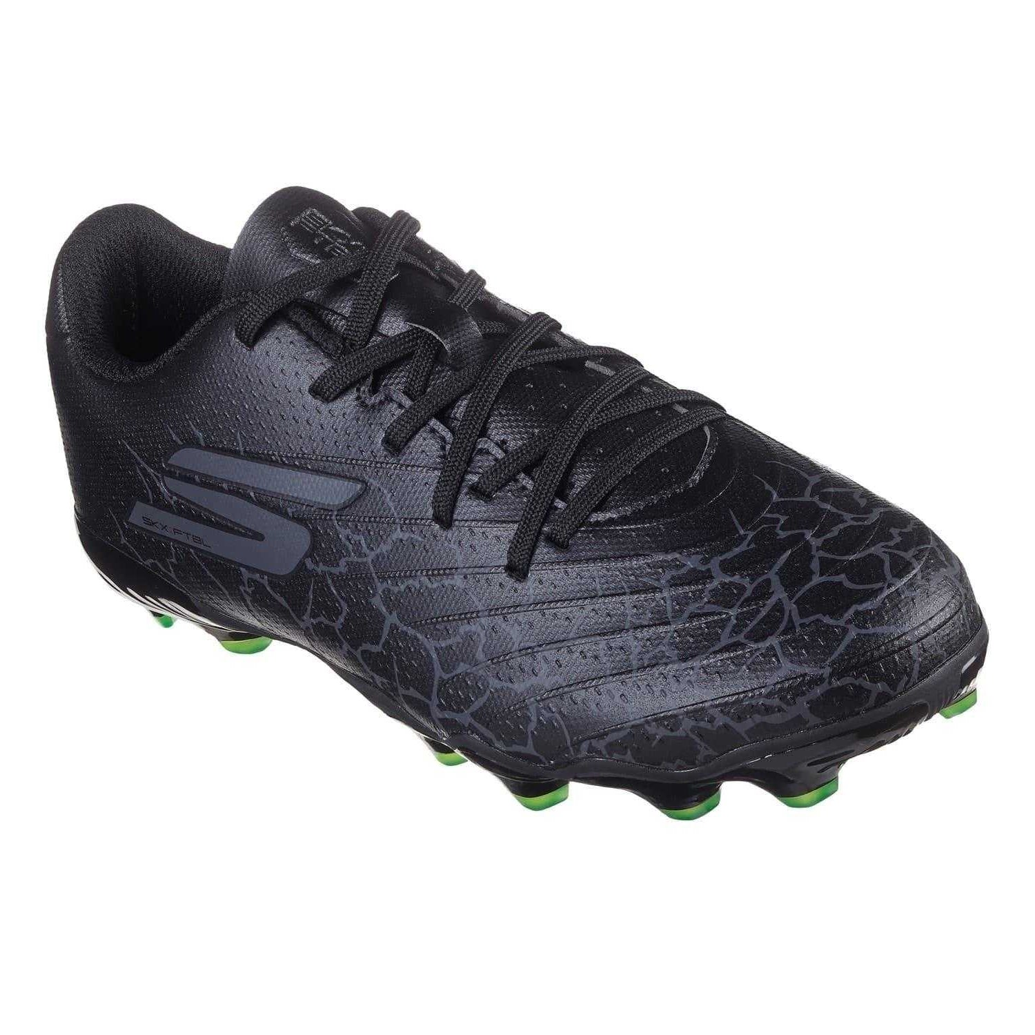 Black-Silver - Pack Shot - Skechers Childrens-Kids Flat Firm Ground Football Boots