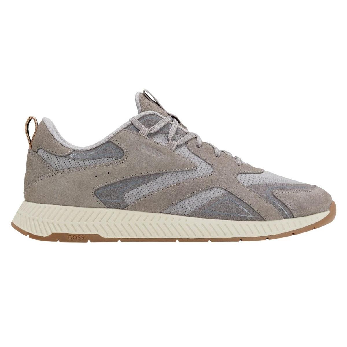 Grey - Front - Boss Mens Titanium Leather Running Trainers