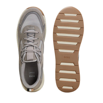 Grey - Pack Shot - Boss Mens Titanium Leather Running Trainers