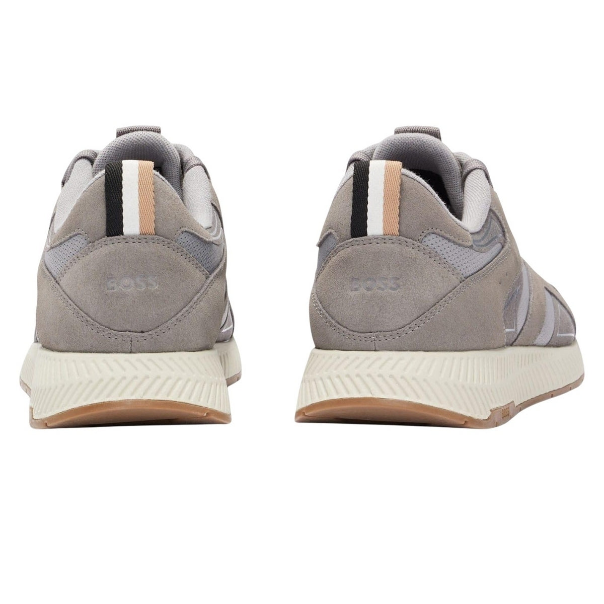 Grey - Back - Boss Mens Titanium Leather Running Trainers
