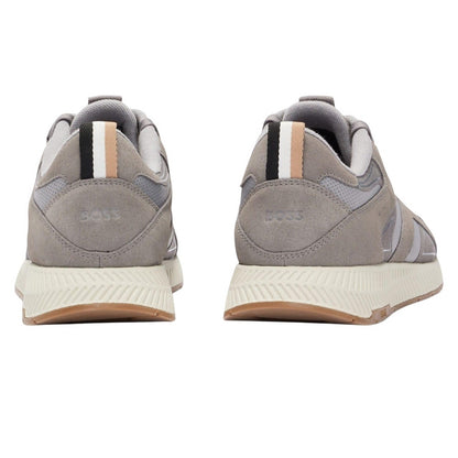 Grey - Back - Boss Mens Titanium Leather Running Trainers