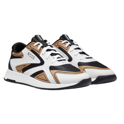 Beige - Back - Boss Mens Titanium Leather Running Trainers
