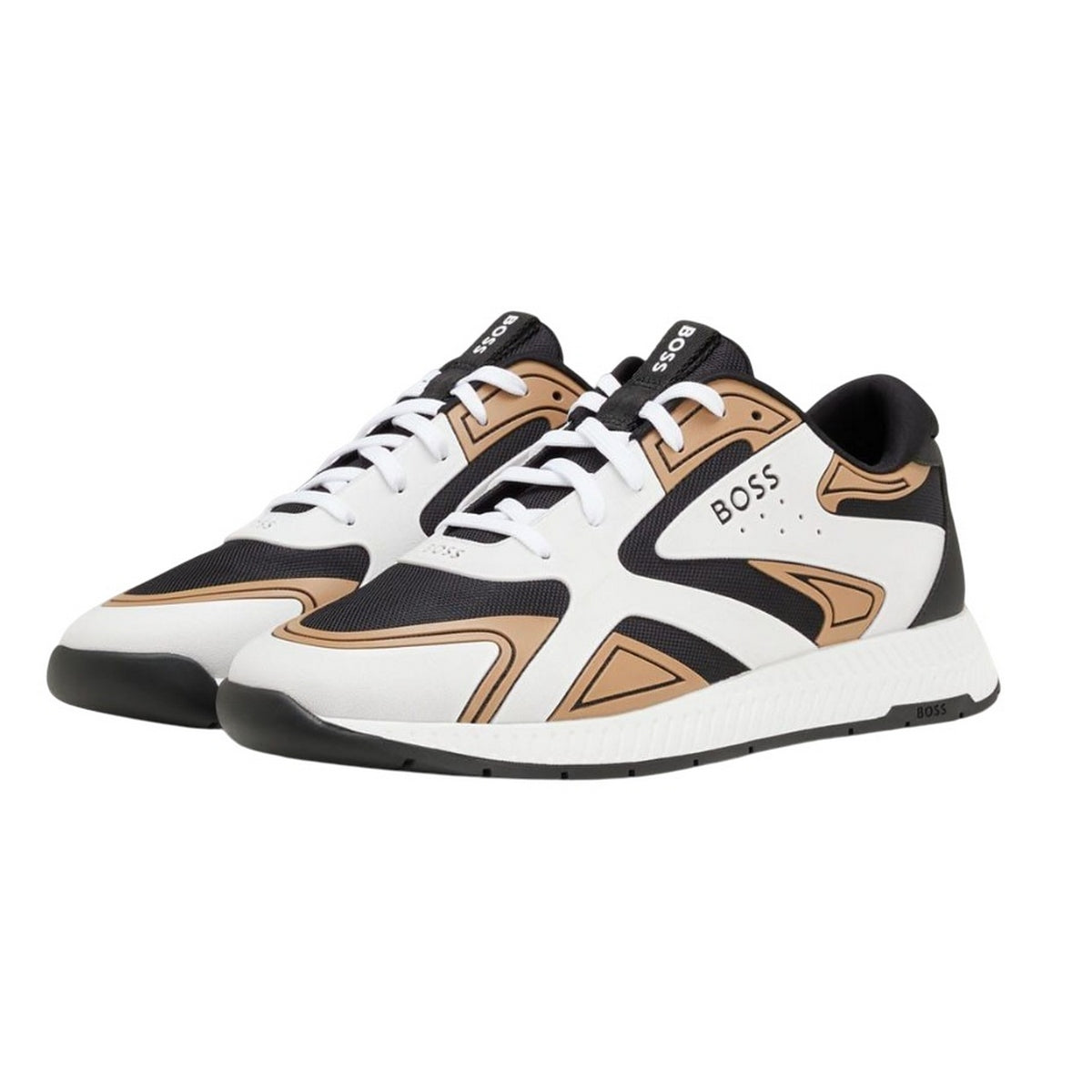 Beige - Side - Boss Mens Titanium Leather Running Trainers