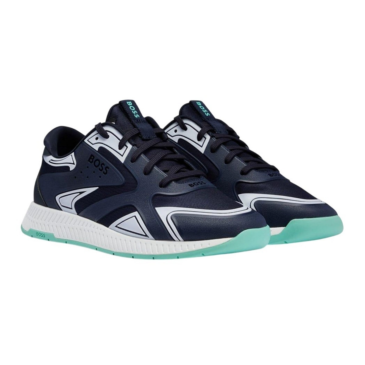 Blue - Back - Boss Mens Titanium Leather Running Trainers