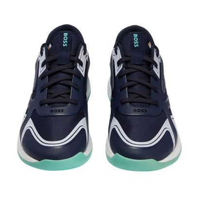 Blue - Side - Boss Mens Titanium Leather Running Trainers