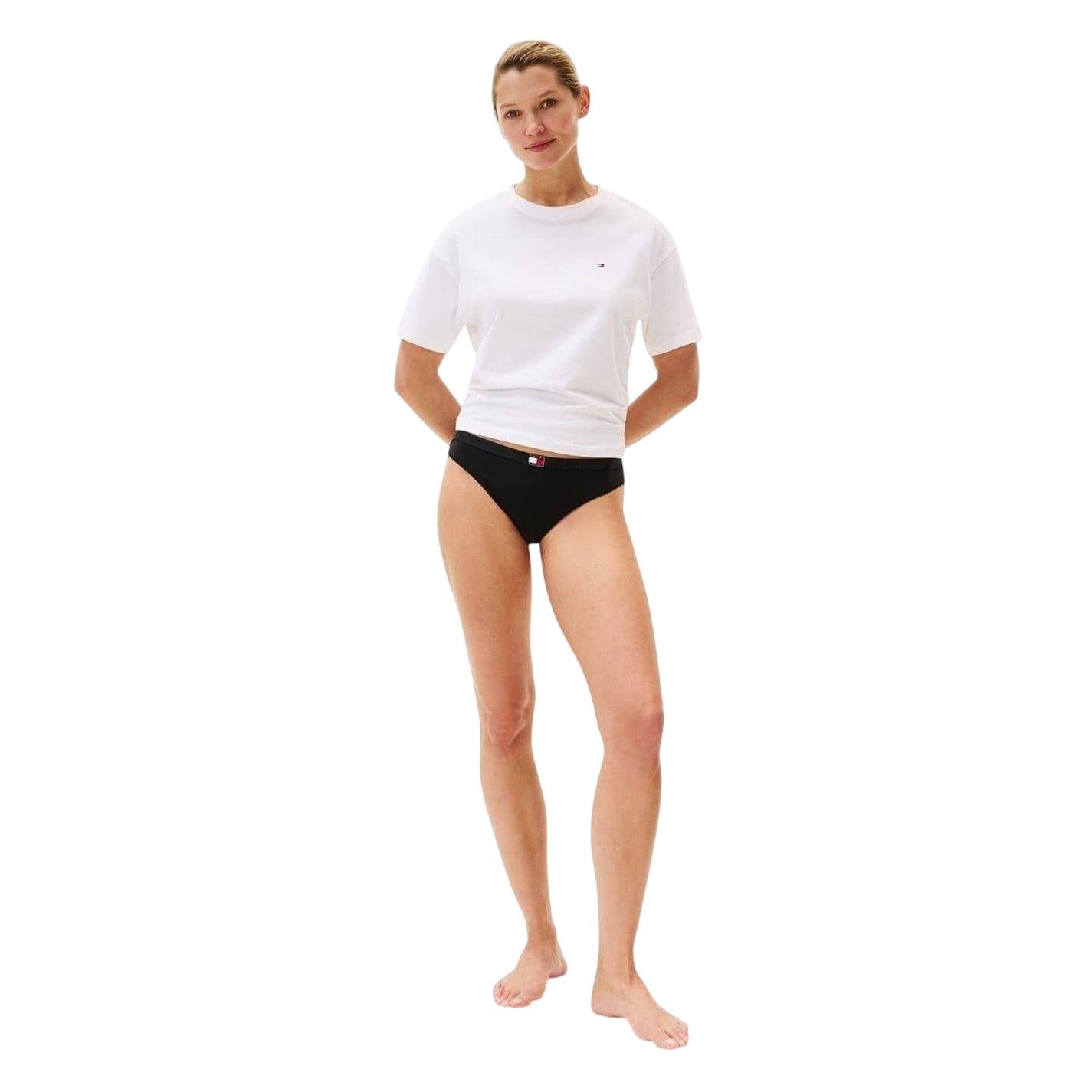 Black - Side - Tommy Hilfiger Womens-Ladies Heritage Logo Thong (Pack of 3)