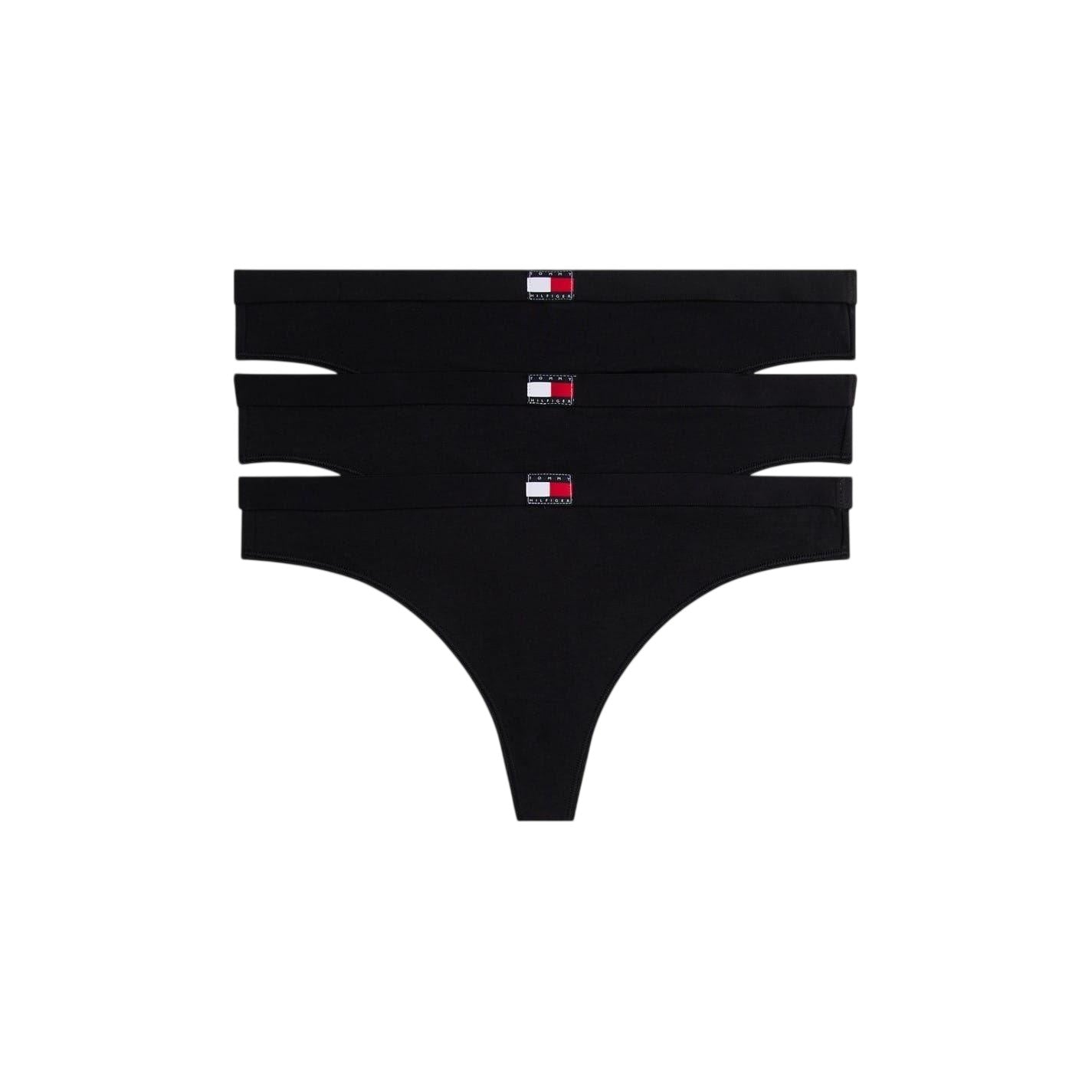 Black - Front - Tommy Hilfiger Womens-Ladies Heritage Logo Thong (Pack of 3)