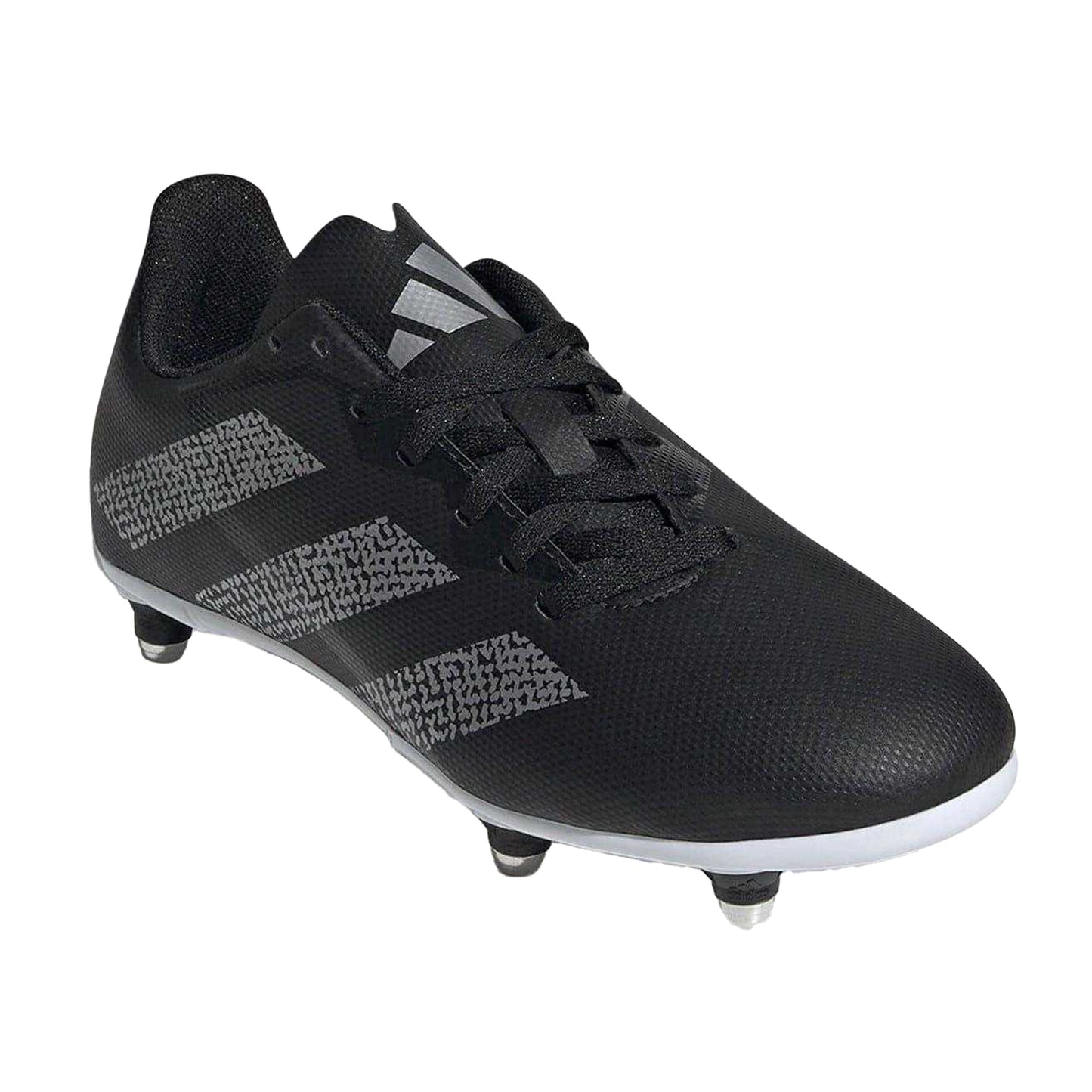 Black-Silver - Pack Shot - Adidas Childrens-Kids SG Synthetic Cleated Soft Ground Rugby Boots