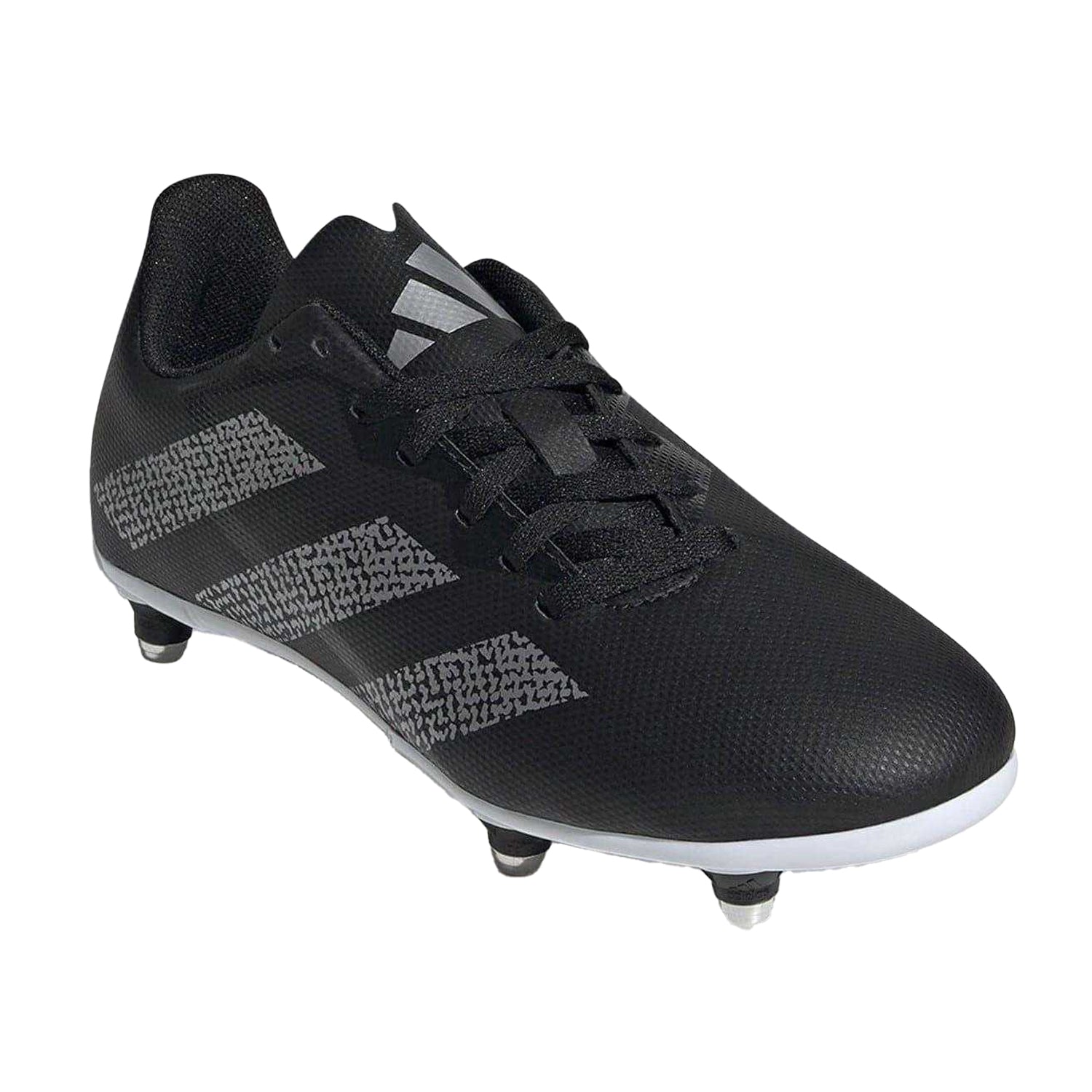 Black-Silver - Pack Shot - Adidas Childrens-Kids SG Synthetic Cleated Soft Ground Rugby Boots