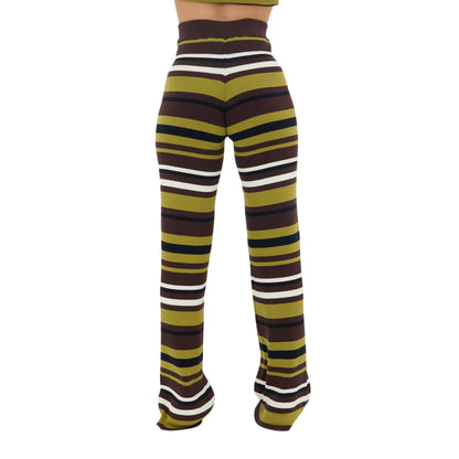 Multicoloured - Side - I Saw It First Womens-Ladies Knitted Striped Wide Leg Trousers