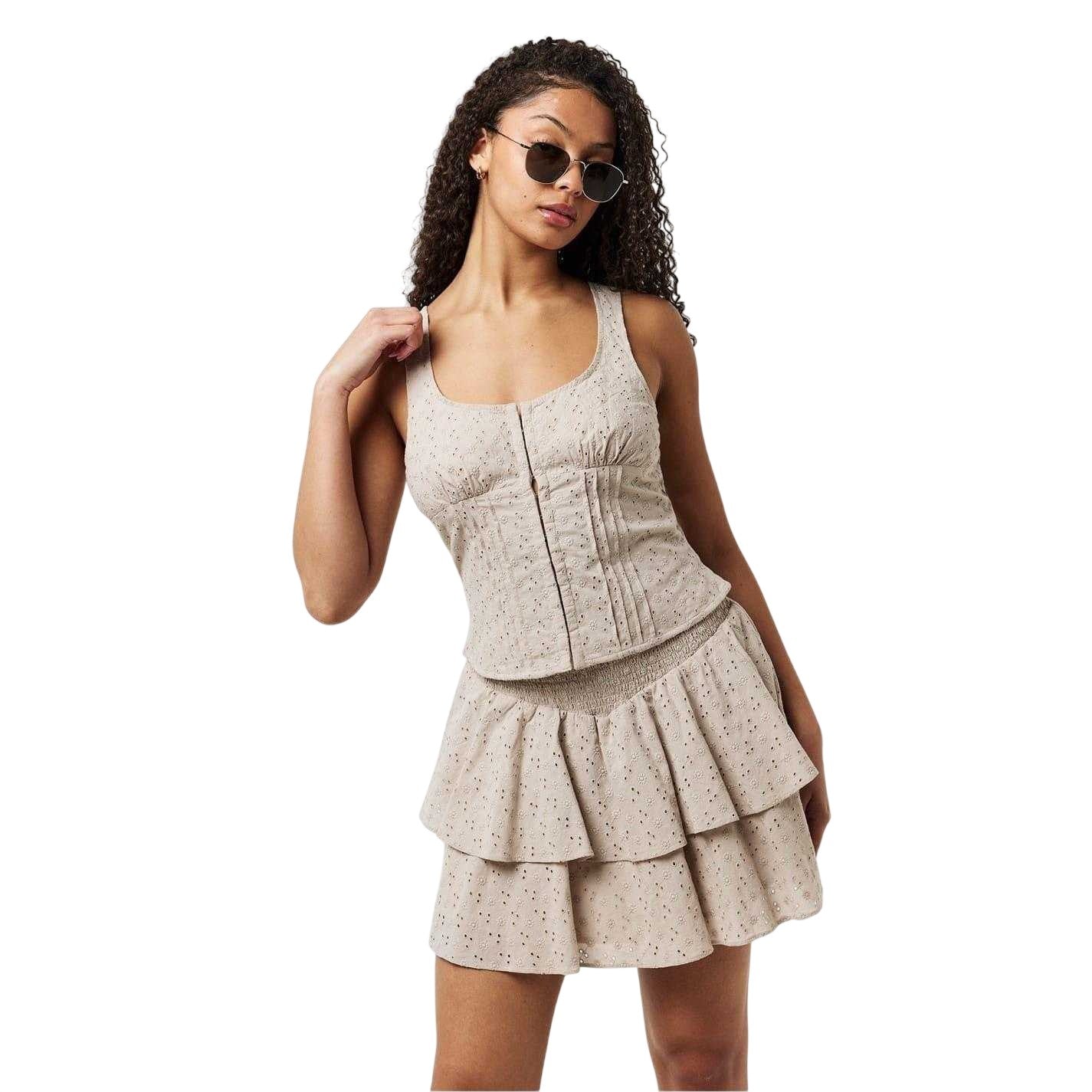 Stone - Side - Jack Wills Womens-Ladies Broderie Cotton Corset Top