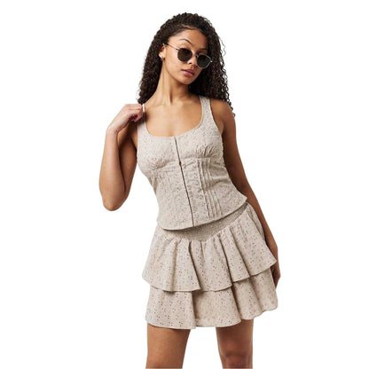 Stone - Side - Jack Wills Womens-Ladies Broderie Cotton Corset Top