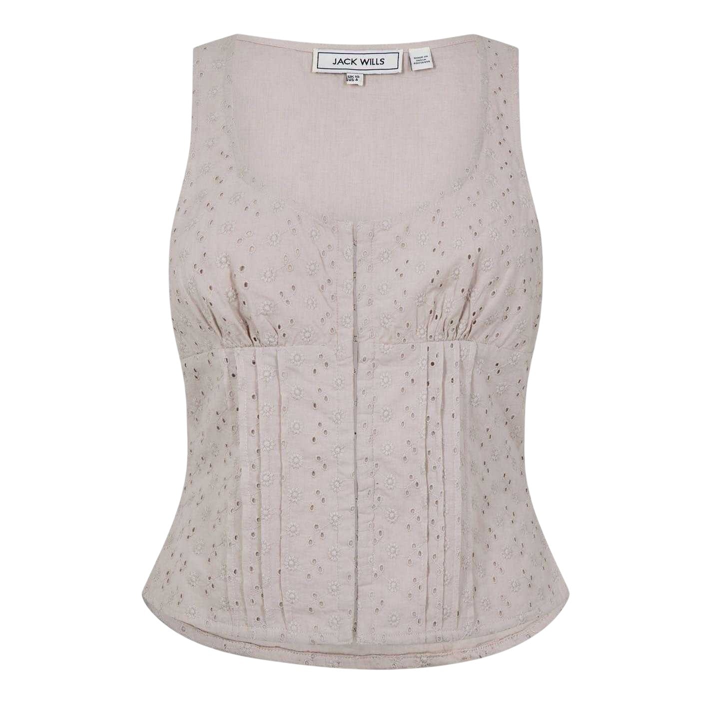 Stone - Front - Jack Wills Womens-Ladies Broderie Cotton Corset Top