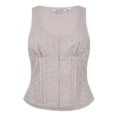 Stone - Front - Jack Wills Womens-Ladies Broderie Cotton Corset Top