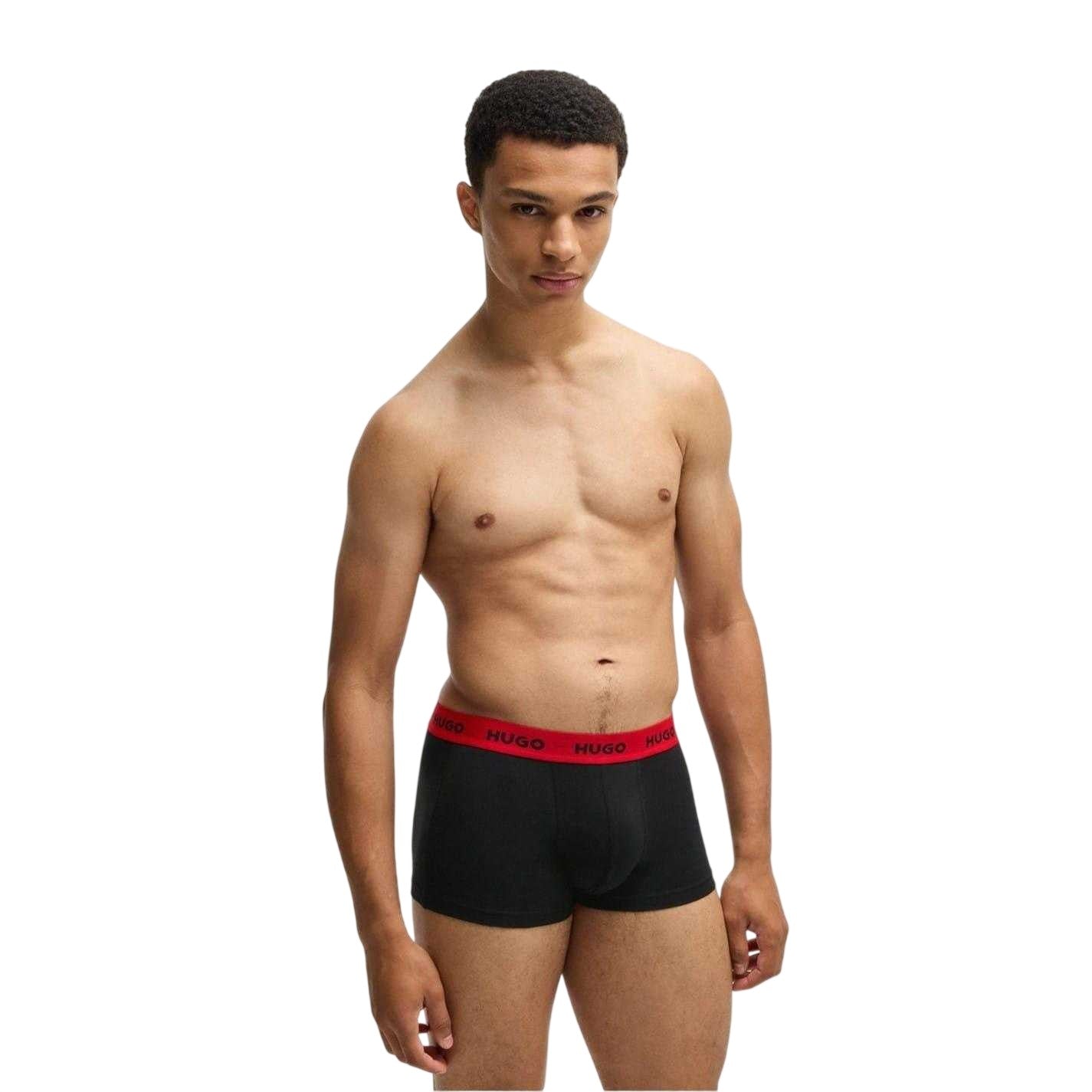 Black - Back - Hugo Mens Logo Boxer Briefs (Pack of 3)