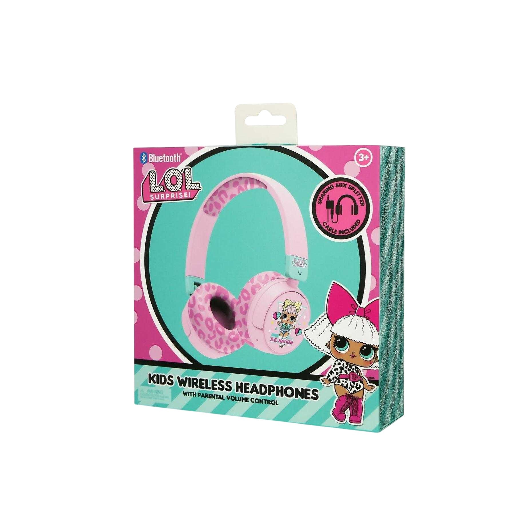 Pink - Side - LOL Surprise Childrens-Kids BB Nation Leopard Print Wireless Headphones