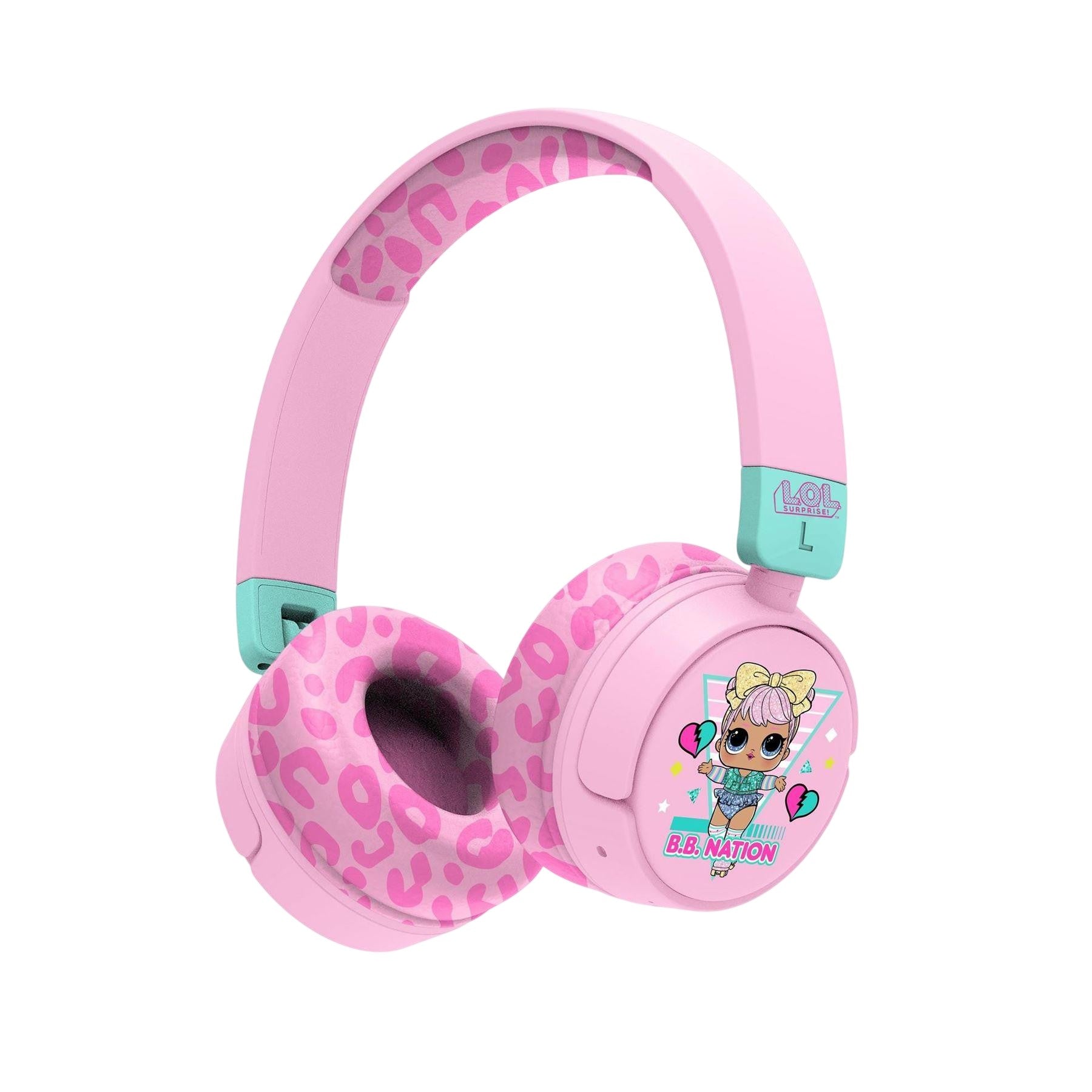 Pink - Front - LOL Surprise Childrens-Kids BB Nation Leopard Print Wireless Headphones