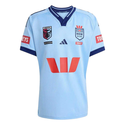 Sky Blue-Navy - Front - Adidas Mens 2025-2026 New South Wales Blues Lightweight Rugby Jersey