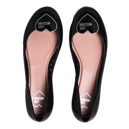 Black-Silver - Side - Love Moschino Womens-Ladies Ballet Flats