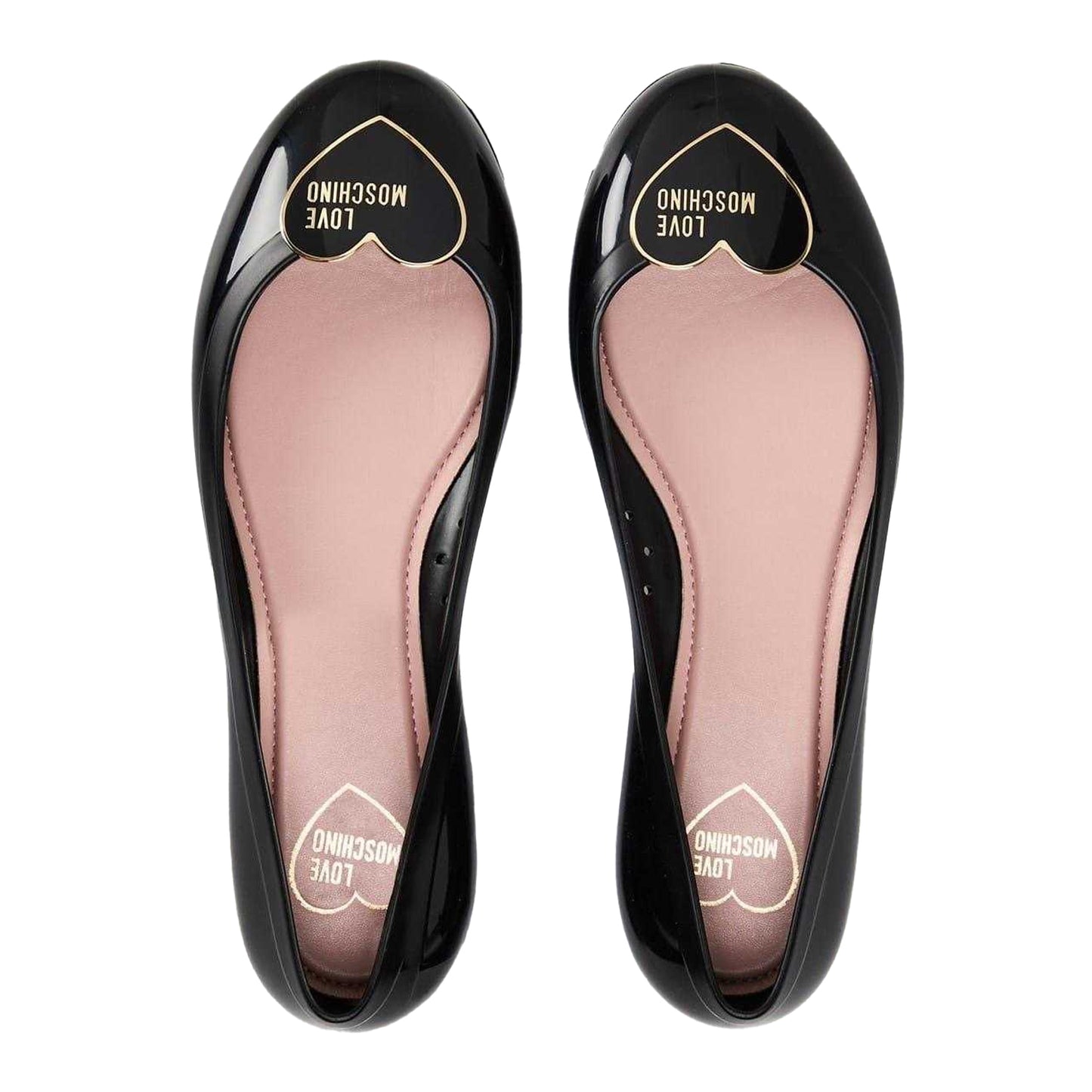 Black-Gold - Side - Love Moschino Womens-Ladies Ballet Flats