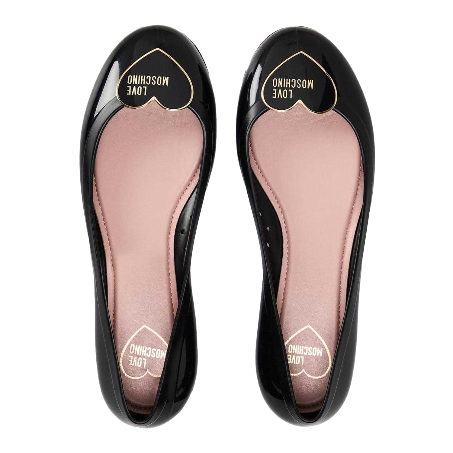 Black-Gold - Side - Love Moschino Womens-Ladies Ballet Flats