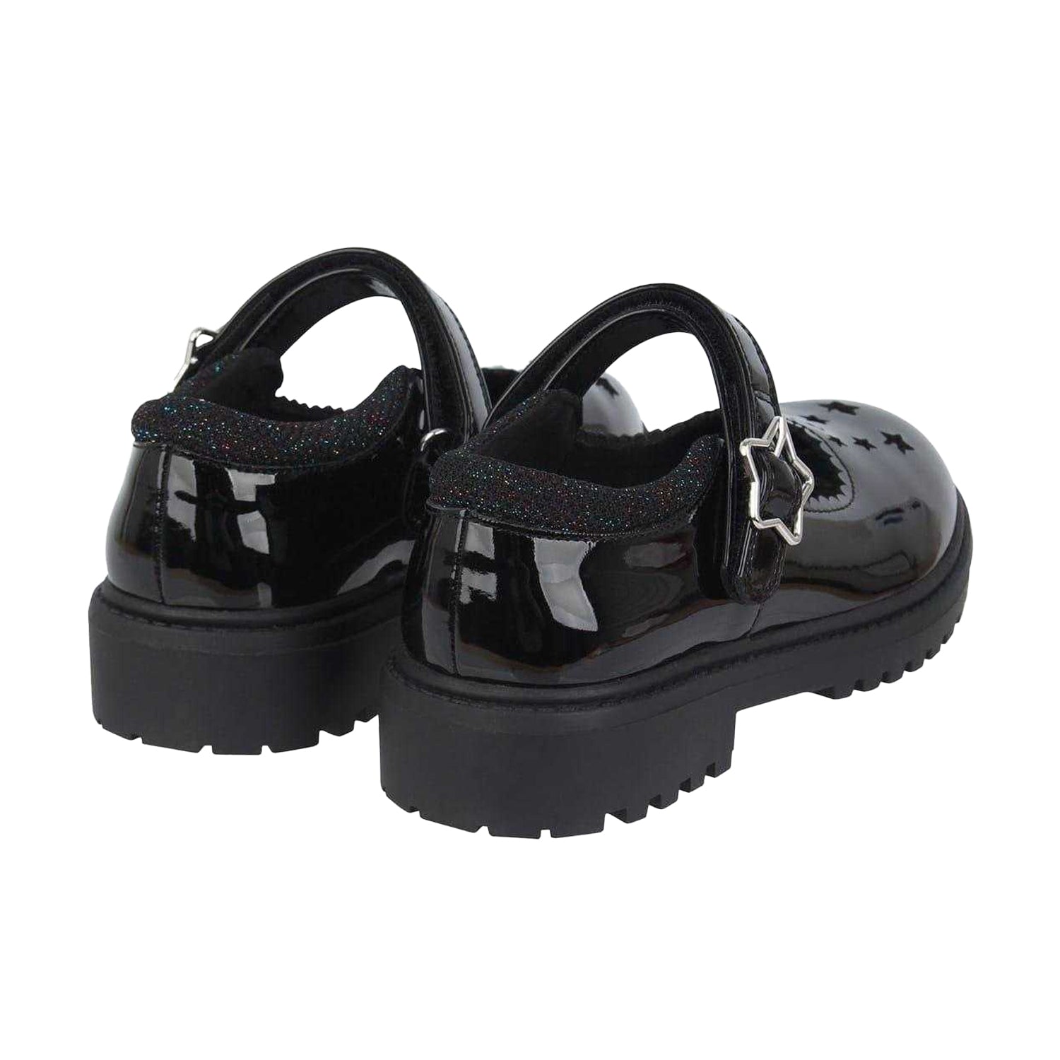 Black Patent - Back - Miso Girls Leather Chunky Flat Mary Janes